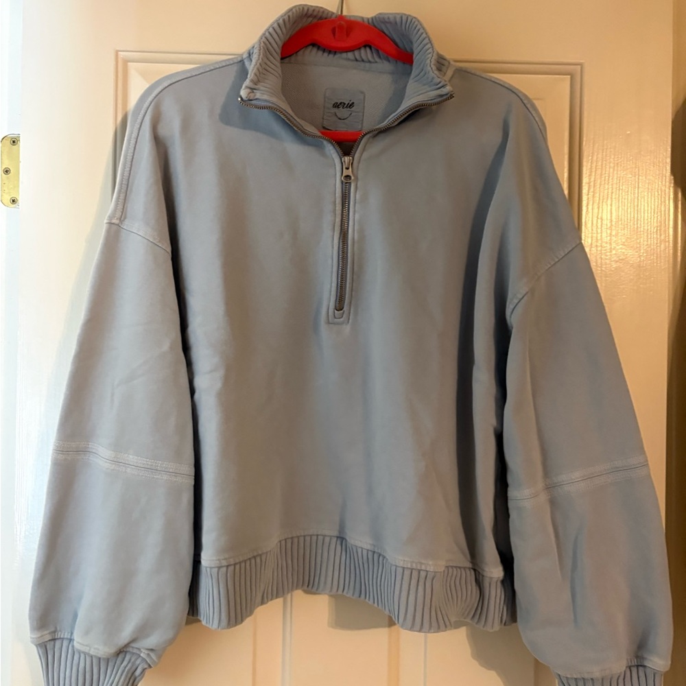 Aerie Women's Sky Blue Quarter-Zip Sweatshirt